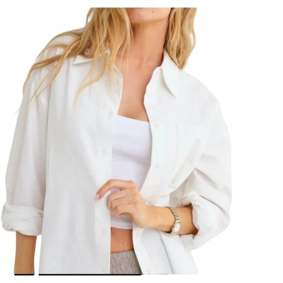 Rumored Womens Ex-Boyfriend Button-Up Shirt White M New Preppy Light Academia - Picture 4 of 5